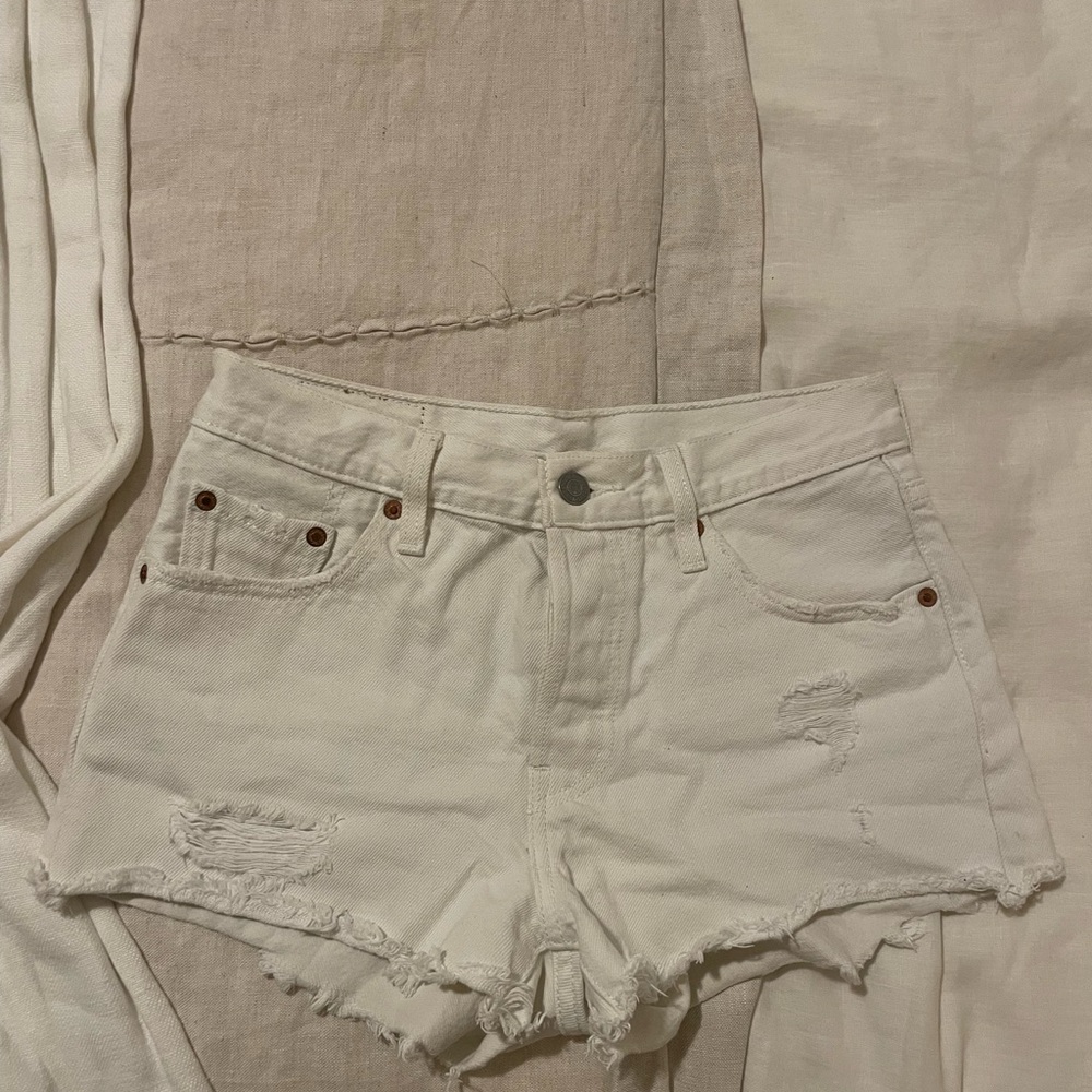 Levi's White Jean Shorts Distressed High-Waisted